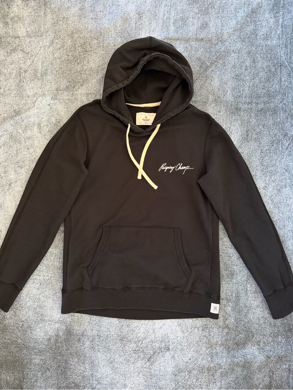 Reigning Champ Midweight Terry Script Logo Pullover Hoodie Black Medium